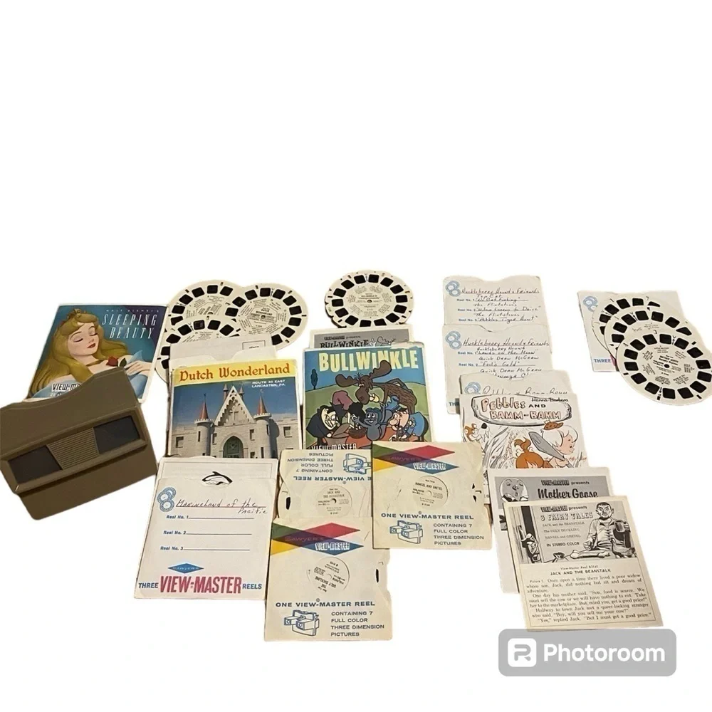 Vintage View Master & Reels Story Books Sleeping Beauty Bullwinkle Pebbles Bam